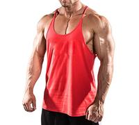 Musclealive Mens Gym Stringer Singlet Hommes la motion Gilet de 1cm Sangle Stretchy Coton, Pln Rouge, S