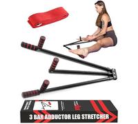 MuscleForge Barre d’écartement - réglage à 6 niveaux, écarteur de jambes réglable 3 bras acier inox, grand écart 180°, stretching ballet, arts martiaux, poignées antidérapantes, sangle incluse, pliant