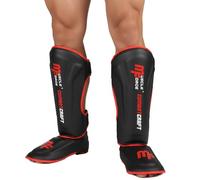 MuscleForge Protège Tibias Boxe Taille XL - avec Protection du Pied pour Muay Thai, Kickboxing & MMA - Mousse EVA Haute Densité, Similicuir PU, Sangles Ajustables, Confort & Stabilité