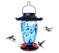 Muse Garden Mangeoires solaires pour colibris à suspendre à l'extérieur, mangeoires en verre soufflé à la main pour décoration de jardin, anniversaire de maman, bleu