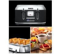 MUSE Grille-pain vintage 4 tranches Noir doré 1800W - 6 niveaux de brunissement, dégivrage