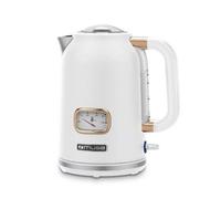 MUSE Bouilloire rétro en acier inoxydable avec affichage analogique de la température, avec filtre gradué transparent, capacité 1,7 l, arrêt automatique, blanc mat (MS-030 W)
