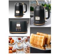 MUSE Pack petit-déjeuner rétro Noir Doré - Bouilloire sans fil 1.7L 2200W + Grille-pain 2 fentes inox