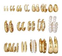 Musedimall 18 paires de boucles d'oreilles créoles en or, boucles d'oreilles piercing pour femme, boucles d'oreilles en or pour petite amie, épouse, bons amis, anniversaire, Noël, cadeau de la Saint-V