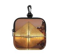Musée du Louvre à Paris - Pochette carrée à fermeture éclair avec imprimé intégral - Petit sac de rangement imperméable, léger et durable pour les pièces de monnaie, les cartes, les clés pour les