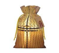 Musée du Louvre à Paris Sacs de Noël imprimés avec cordon de serrage avec ruban de Noël jaune - Pochettes cadeaux réutilisables en toile de jute avec cordon de serrage, S