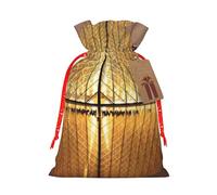 Musée du Louvre à Paris Sacs de Noël imprimés avec cordon de serrage avec ruban de Noël rouge - Pochettes cadeaux réutilisables en toile de jute avec cordon de serrage, M