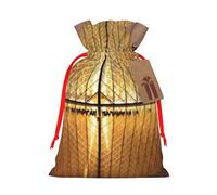 Musée du Louvre à Paris Sacs de Noël imprimés avec cordon de serrage avec ruban rouge - Pochettes cadeaux réutilisables en toile de jute avec cordon de serrage, M