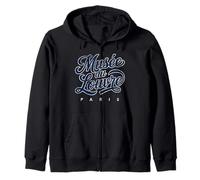 Musée du Louvre Paris Script Bleu Marine avec imprimé Blanc Vieilli Sweat à Capuche