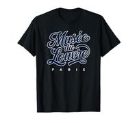 Musée du Louvre Paris Script Bleu Marine avec imprimé Blanc Vieilli T-Shirt