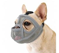 Muselière Bouledogue Français - muselière museau Court avec Design allongé, Permet de haleter & Sortir la Langue, Respirante pour Un Confort et Une sécurité optimale, Gris M