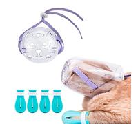 Muselière de Chat pour Le toilettage, Ensemble de couvertures de Bouche de Chat avec Capuche réglable, muselières Respirantes, Anti-morsures, Couvre-Griffes pour Le toilettage, Bottes en Silicone