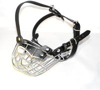 Muselière panier en fil métallique robuste pour American Bully (BA, cuir noir/argent)