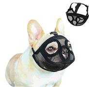 Muselière pour Chien à Museau Court en Maille Muselière Bouledogue Français/Anglais Réglable Muselière Buccale Chien Respirant Masque Museau de Chien pour Mordre, Mâcher, Aboyer, Entraîner,Noir,S