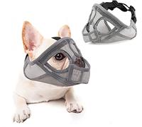 Muselière pour Chien à Museau Court en Maille Muselière Bouledogue Français/Anglais Réglable Muselière Buccale Chien Respirant Masque Museau de Chien pour Mordre, Mâcher, Aboyer, Entraîner,Gris,S