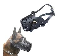 Muselière pour Chien Berger Allemand Malinois, Protège-Dents en Cuir pour Mordre, Mâcher, Respirant, Réglable pour Chiens de Taille Moyenne Grands, Noir, Tour de Cou - 35 x 50 cm