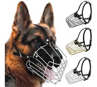 Muselière pour chien de berger allemand en métal pour chiens de taille moyenne et grande avec sangles en cuir durables réglables et masque métallique sécurisé pour mordre la mastication et les