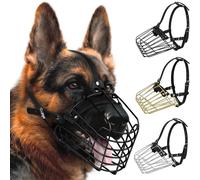 Muselière pour chien de berger allemand en métal pour chiens de taille moyenne et grande avec sangles en cuir durables réglables et masque métallique sécurisé pour mordre la mastication et les