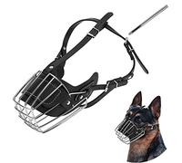 Muselière pour Chien, Panier de Visage en métal, Bouche de Chien Respirante et réglable, Laisse en Cuir adaptée aux Chiens de Grande et Moyenne Taille (L)