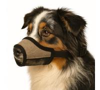 Muselière pour Chiens - Nobit Beige M - 17×11,5 cm - Tour de museau 50-64 cm - Nylon Ajustable avec Mesh Respirant - Fermeture à Clip - Flamingo