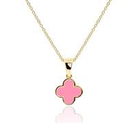 MUSEQVE CVRN Collier avec pendentif en forme de trèfle à quatre feuilles, plaqué or 14 carats, blanc, noir, onyx, rose, bleu, vert menthe, Pequeño, Acier inoxydable, Nacre