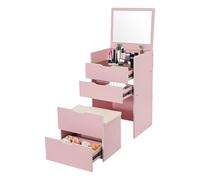 MUSESPANI Coiffeuse d'angle avec miroir, coiffeuse d'angle avec tabouret, grand espace de rangement avec tiroirs, coiffeuse pour la maison, les petites pièces (crème/rose)