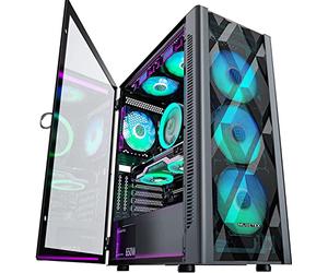 MUSETEX Boitier PC ATX pré-installé avec 6 Ventilateurs PWM ARGB, Boitier PC Gamer Diamond Mesh, Panneau latéral en Verre trempé à Porte Ouverte, Boitiers Mid Tower, USB 3.0 x 2, Noir, NN8