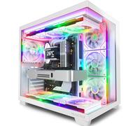 MUSETEX Y6 Boîtier PC, 7 Ventilateurs ARGB PWM Infinity Mirror préinstallés, Vue 270° en Verre Trempé, Connectique Type-C, Boîtier PC Gamer Mid-Tower ATX, Blanc