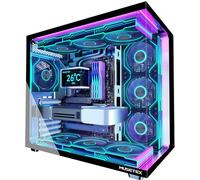 MUSETEX Y6 Boîtier PC, 7 Ventilateurs ARGB PWM Infinity Mirror préinstallés, Vue 270° en Verre Trempé, Connectique Type-C, Boîtier PC Gamer Mid-Tower ATX, Noir