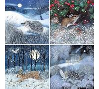 Museums & Galleries Cartes de Noël caritatives - Lot de 20 cartes de vœux premium assorties - Faune britannique festive dans la neige - (5 de chacun des 4 motifs) - Lucy Grossmith - Au profit des