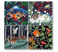 Museums & Galleries Cartes de Noël caritatives - Lot de 20 - Motifs variés - Animaux de la forêt - 4 x 5 motifs de la faune hivernale - Pack de cartes de Noël festives - Au profit des œuvres