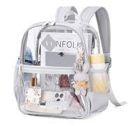 MUSEVOS Sac à dos transparent pour événements de stade approuvé 30,5 x 15,2 x 30,5 cm, mini sac transparent en TPU épais avec poche avant pour concert et sport, gris, Small
