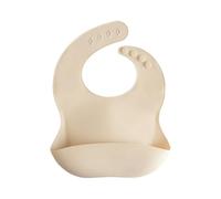 Mushie Bavoir en silicone pour bébé Shifting Sand – Réglable, imperméable, à poche – Sable