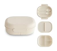 mushie Boîte à repas Lunchbox enfant maped picnik | Séparateur et compartiments avec couvercles verrouillables | Avec fourchette et cuillère à couverts (Ivory)