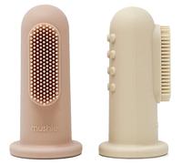 Mushie Finger Toothbrush brosse à dents de doigt pour bébé Shifting Sand/Blush 2 pcs