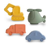 Mushie Jouet de Bain avec 4 véhicules flottants pour bébés, Tout-Petits et Enfants | Fabriqués en Silicone de qualité alimentaireamusants dans Le Bain | Hélicoptère, Voiture, Camion et excavatrice