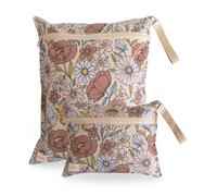 mushie Lot de 2 sacs humides résistants à l'eau | Grand et petit sac de rangement réutilisable pour articles de bébé et voyage | Poches à fermeture éclair avec poignée | Lavable en machine (fleurs