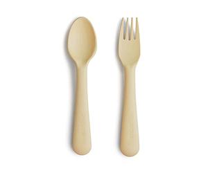 Mushie Set de fourchette et cuillère pour enfants | Couverts de table réutilisables | Résistants au lave-vaisselle et au micro-ondes | Fabriqué au Danemark | Pale Daffodil
