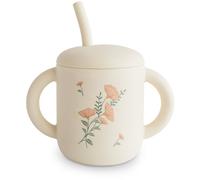 Mushie Silicone Training Cup Pink Flowers tasse avec paille 170 ml