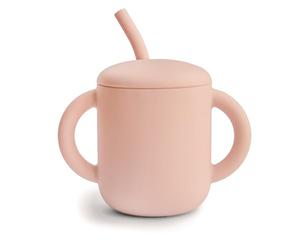 mushie Tasse d'Apprentissage en Silicone avec Paille | 6 Mois et Plus | 175 ml | Poignées Anti-Déversement et Antidérapantes | Sans BPA | Anti-Fuite | Lavable au Lave-Vaisselle | Blush
