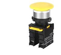 Mushroom Button Switch Waterproof Latching Momentary Self Reset Locking Panelboard Power Start Switch Red Green 10A 1NO1NC 22mm(Yellow,2NO2NC) Control switch