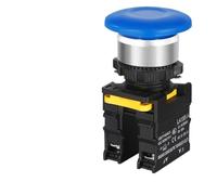 Mushroom Button Switch Waterproof Latching Momentary Self Reset Locking Panelboard Power Start Switch Red Green 10A 1NO1NC 22mm(Blue,2NO2NC)