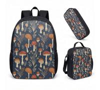 Mushroom Daisy Sac à dos de 43,2 cm Ensemble de 3 pièces Vintage Fantasy Forest Cartable pour enfants, adolescents, étudiants, filles, garçons, 08, L, Minimaliste