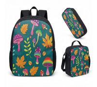 Mushroom Daisy Sac à dos de 43,2 cm Ensemble de 3 pièces Vintage Fantasy Forest Cartable pour enfants, adolescents, étudiants, filles, garçons, 12, L, Minimaliste