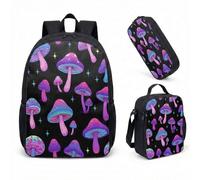 Mushroom Daisy Sac à dos de 43,2 cm Ensemble de 3 pièces Vintage Fantasy Forest Cartable pour enfants, adolescents, étudiants, filles, garçons, 15, L, Minimaliste