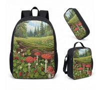 Mushroom Daisy Sac à dos de 43,2 cm Ensemble de 3 pièces Vintage Fantasy Forest Cartable pour enfants, adolescents, étudiants, filles, garçons, 11, L, Minimaliste