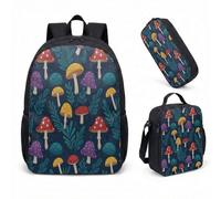 Mushroom Daisy Sac à dos de 43,2 cm Ensemble de 3 pièces Vintage Fantasy Forest Cartable pour enfants, adolescents, étudiants, filles, garçons, 07, L, Minimaliste