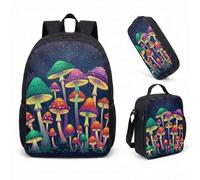 Mushroom Daisy Sac à dos de 43,2 cm Ensemble de 3 pièces Vintage Fantasy Forest Cartable pour enfants, adolescents, étudiants, filles, garçons, 05, L, Minimaliste