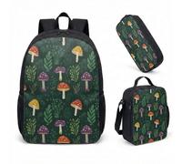 Mushroom Daisy Sac à dos de 43,2 cm Ensemble de 3 pièces Vintage Fantasy Forest Cartable pour enfants, adolescents, étudiants, filles, garçons, 04, L, Minimaliste