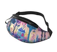 Mushroom Garden Sac banane à taille réglable Motif maison champignon Sac à bandoulière imprimé coloré unisexe Sac banane cyclistes - Sac facile d'accès pour clés, cartes et gels énergétiques 14 x 35